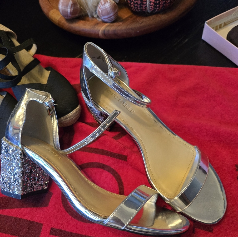 Shimmering Silver Block Heel Sandals, Booties And More ..Good Condition Same Use